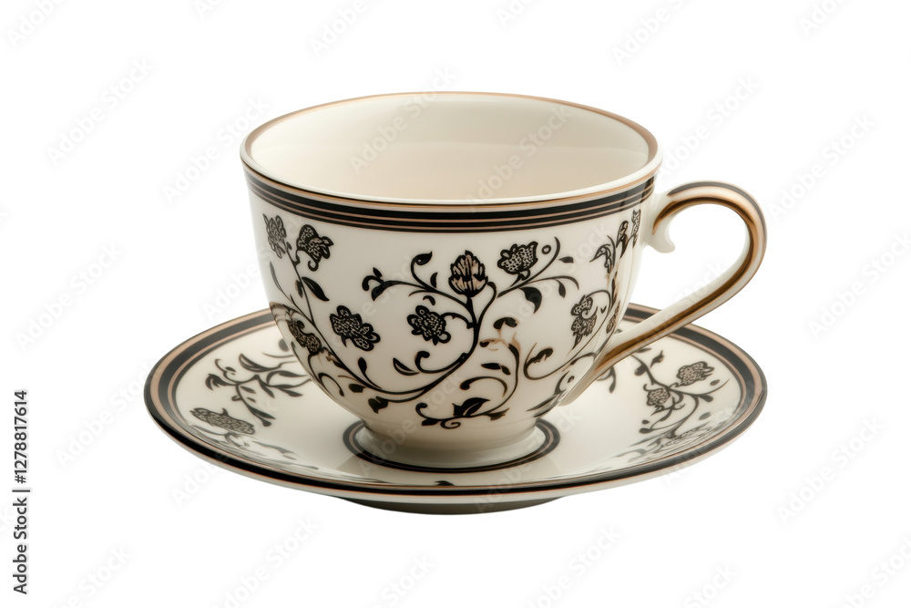 Detailed Coffee Cup with Elegant Saucer and Smooth Ceramic Finish: Isolated on Transparent Background Detailed Coffee Cup with Elegant Saucer and Smooth Ceramic Finish: Isolated on Transparent Background