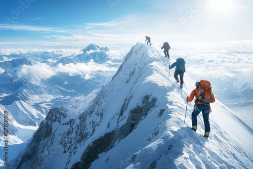 Adventurers Trekking to the Mountain Summit