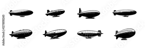 airship silhouette set, isolated background