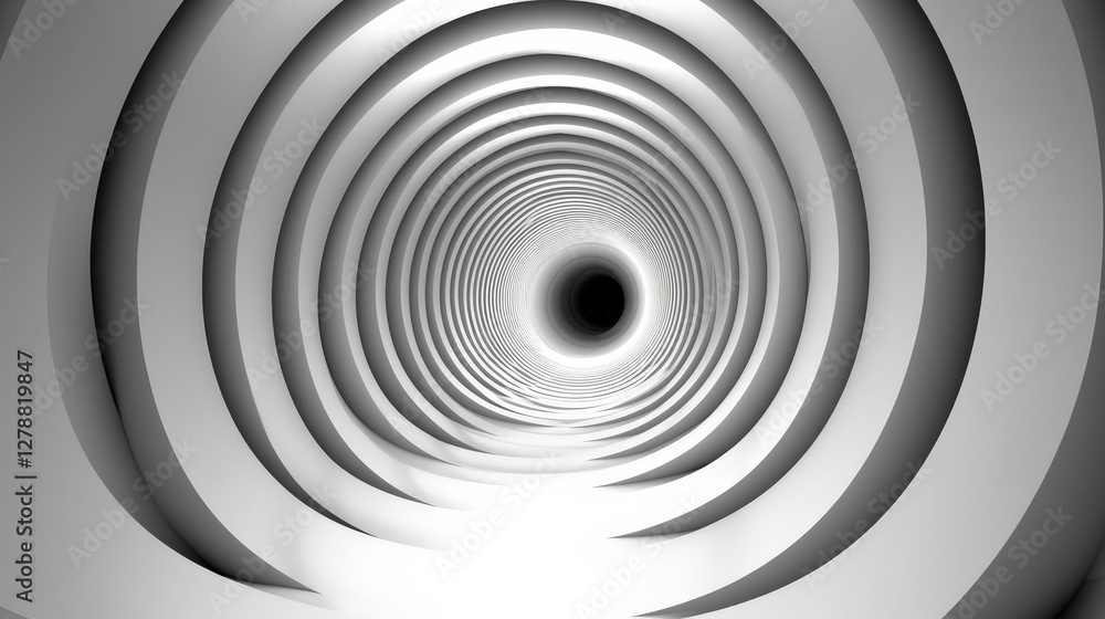 Obraz premium Abstract Tunnel Design Featuring Circular Layers in Shades of White and Gray with Black Center