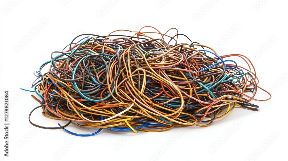 A messy pile of colorful rubber bands on a white isolated background. A messy pile of colorful rubber bands on a white isolated background.