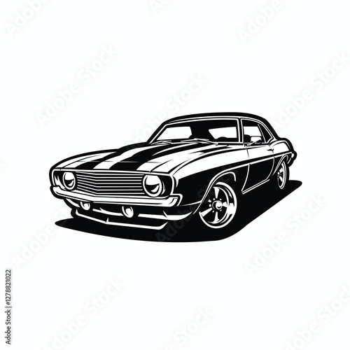 Classic american muscle car monochrome silhouette vector art illustration