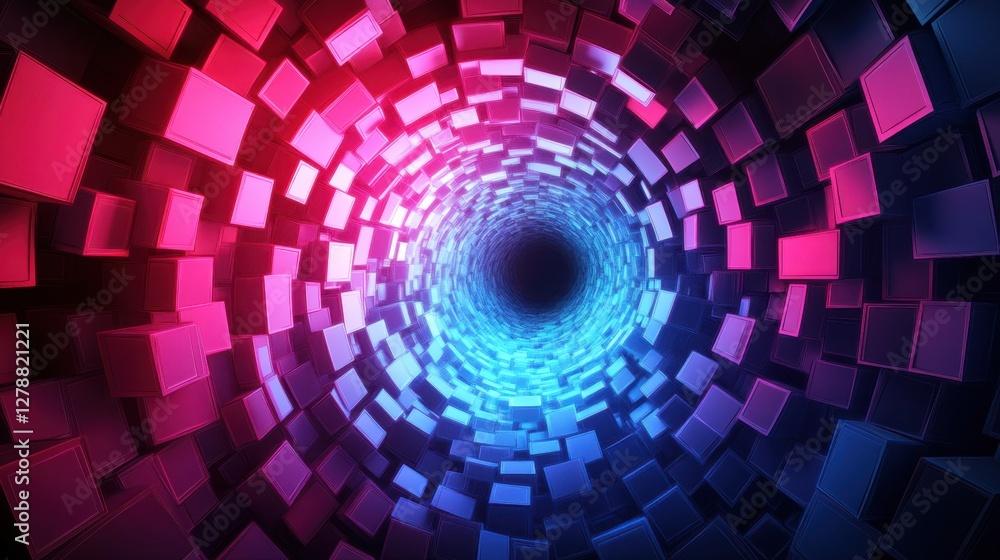 Abstract Neon Cubes Tunnel: A Psychedelic 3D Digital Art Vortex of Pink and Blue Glowing Blocks Abstract Neon Cubes Tunnel: A Psychedelic 3D Digital Art Vortex of Pink and Blue Glowing Blocks