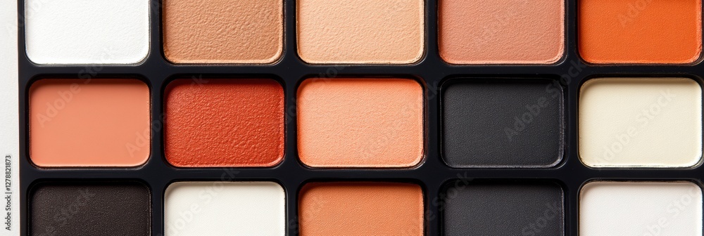 Coastal Palette Display Vibrant Matte and Shimmer Eyeshadow on Black Grid - Visual Merchandising for Beauty Retail and Professional Make-Up Artistry Trends Coastal Palette Display Vibrant Matte and Shimmer Eyeshadow on Black Grid - Visual Merchandising for Beauty Retail and Professional Make-Up Artistry Trends