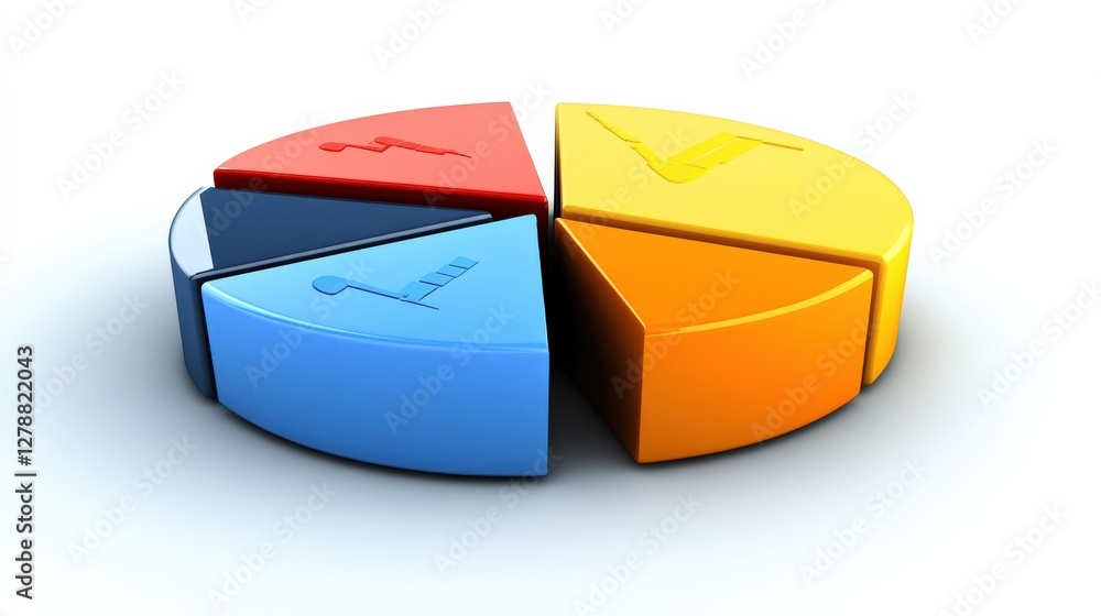 Colorful pie chart representing data segments with icons illustrating various metrics Colorful pie chart representing data segments with icons illustrating various metrics