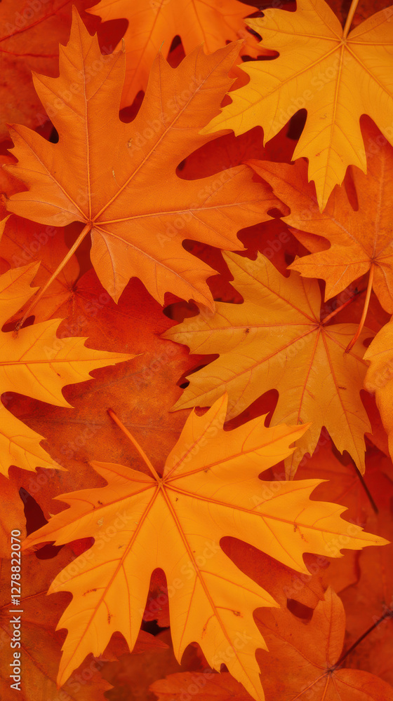 Vibrant orange maple leaves scattered on ground in autumn Vibrant orange maple leaves scattered on ground in autumn