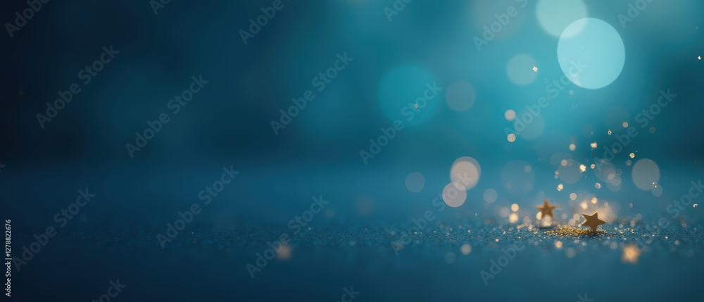 Magical blue background with sparkling stars and bokeh lights Magical blue background with sparkling stars and bokeh lights