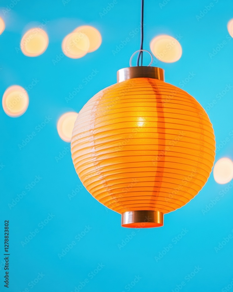 Obraz premium Vibrant Lantern Display Contemporary Paper Lantern Against Azure Sky and Warm Glow - Cultural Celebration Imagery and Seasonal Festive Marketing