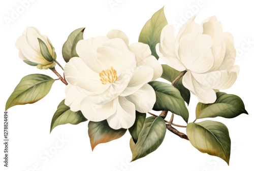 PNG Vintage drawing white flower blossom plant rose.