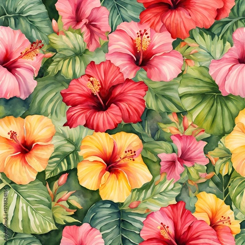 Wallpaper Mural Watercolor art of a tropical hibiscus flower Torontodigital.ca