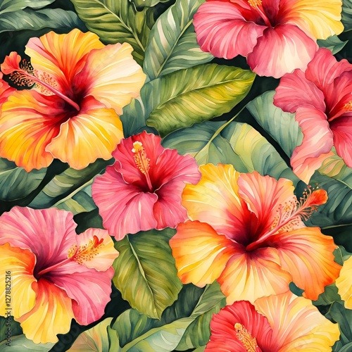 Wallpaper Mural Watercolor art of a tropical hibiscus flower Torontodigital.ca