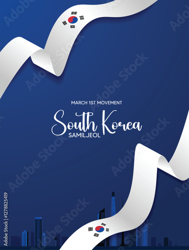 South Korea March 1st Movement 1 March flag ribbon vector poster