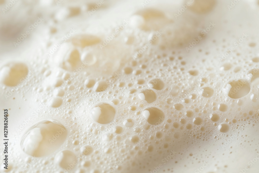 Close-up of bubbles and foam texture in creamy liquid for background design Close-up of bubbles and foam texture in creamy liquid for background design