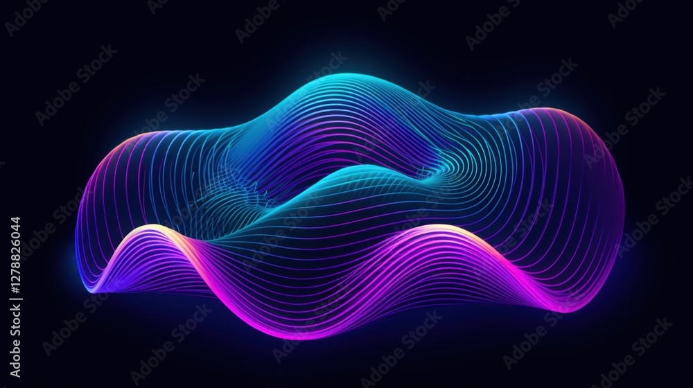 Abstract Neon Waveform: Vibrant Purple and Blue Glowing Lines Digital Art