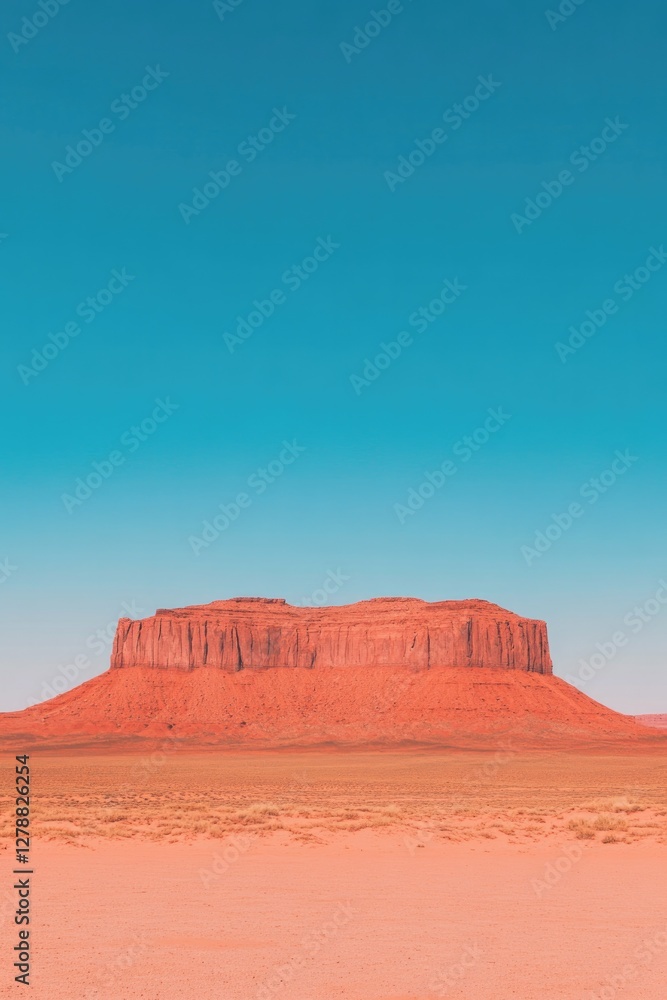 Naklejka premium Vast desert landscape showcases majestic red rock formation unde