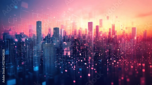Wallpaper Mural Futuristic Cityscape at Sunset Digital Metropolis Smart City Innovation Technology Urban Development Torontodigital.ca