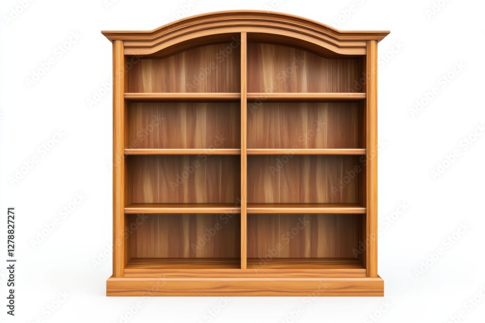 Professional stock photo of a wooden bookshelf isolated on a clean white background with sharp details Professional stock photo of a wooden bookshelf isolated on a clean white background with sharp details