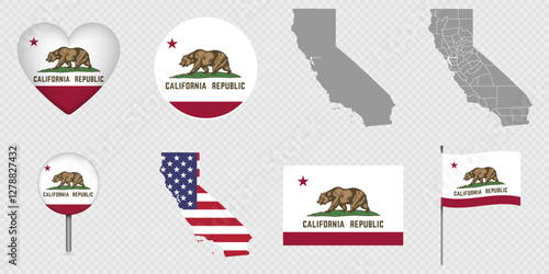 California State Flag and Maps Icon Pack.