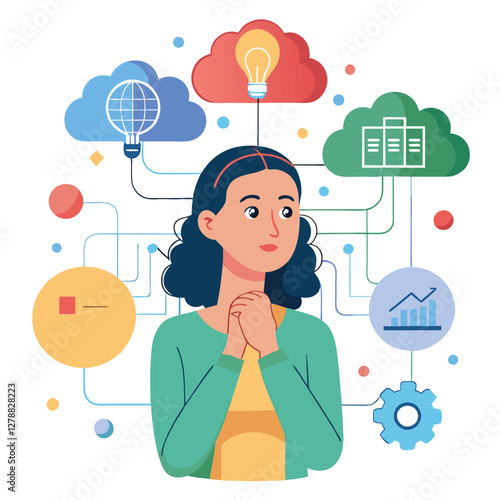 Wallpaper Mural Woman thinking, digital brain with binary code, cloud, data layers with circuit. Ideal for AI, cloud computing, data analysis, innovation, technology digital transformation artificial intelligence 

 Torontodigital.ca