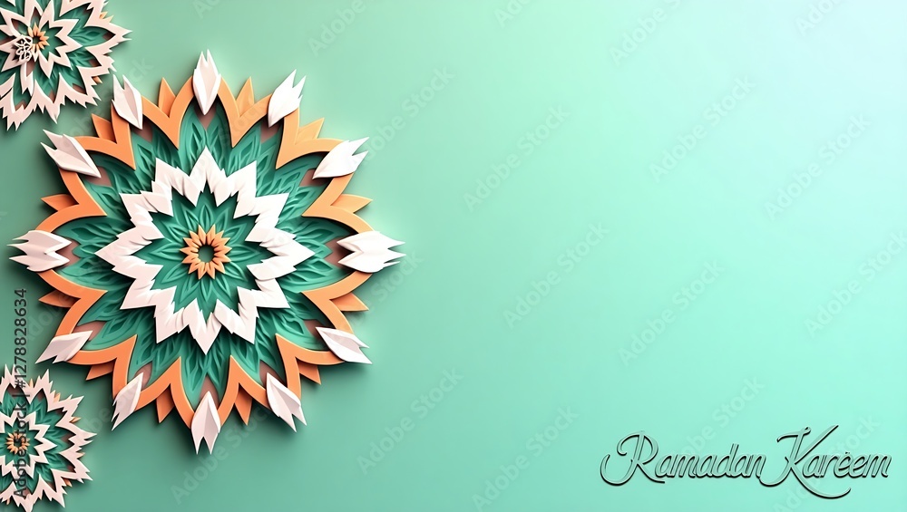 Obraz premium Intricate Geometric Islamic Art with Star Patterns & 'Ramadan Kareem' Text – Elegant & Symmetrical Design