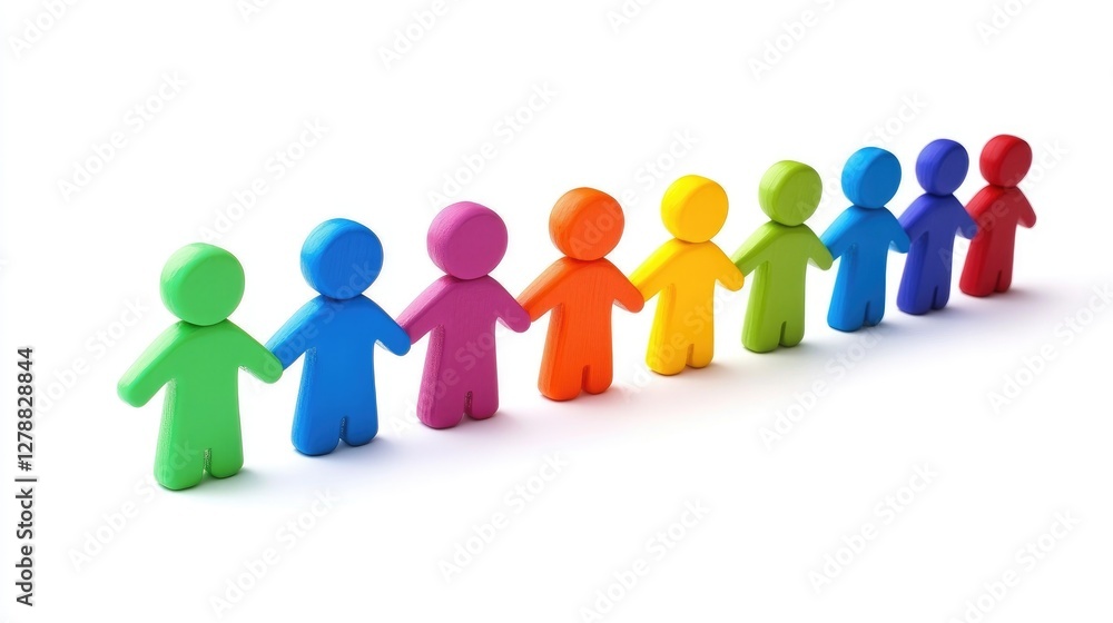 line of colorful figures holding hands, representing unity, friendship, and teamwork line of colorful figures holding hands, representing unity, friendship, and teamwork