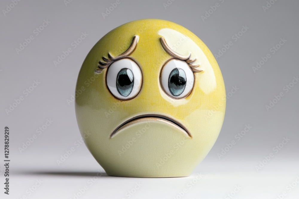 A sorrowful smiley face adorned with big expressive eyes and a single tear captures the essence of sadness in a minimalist style against a soft white background A sorrowful smiley face adorned with big expressive eyes and a single tear captures the essence of sadness in a minimalist style against a soft white background