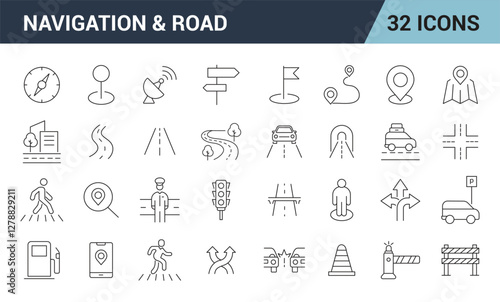 Navigation And Road Line Editable Icon Set. map,  highway, Location, gps, place, traffic, and more. vector illustration.