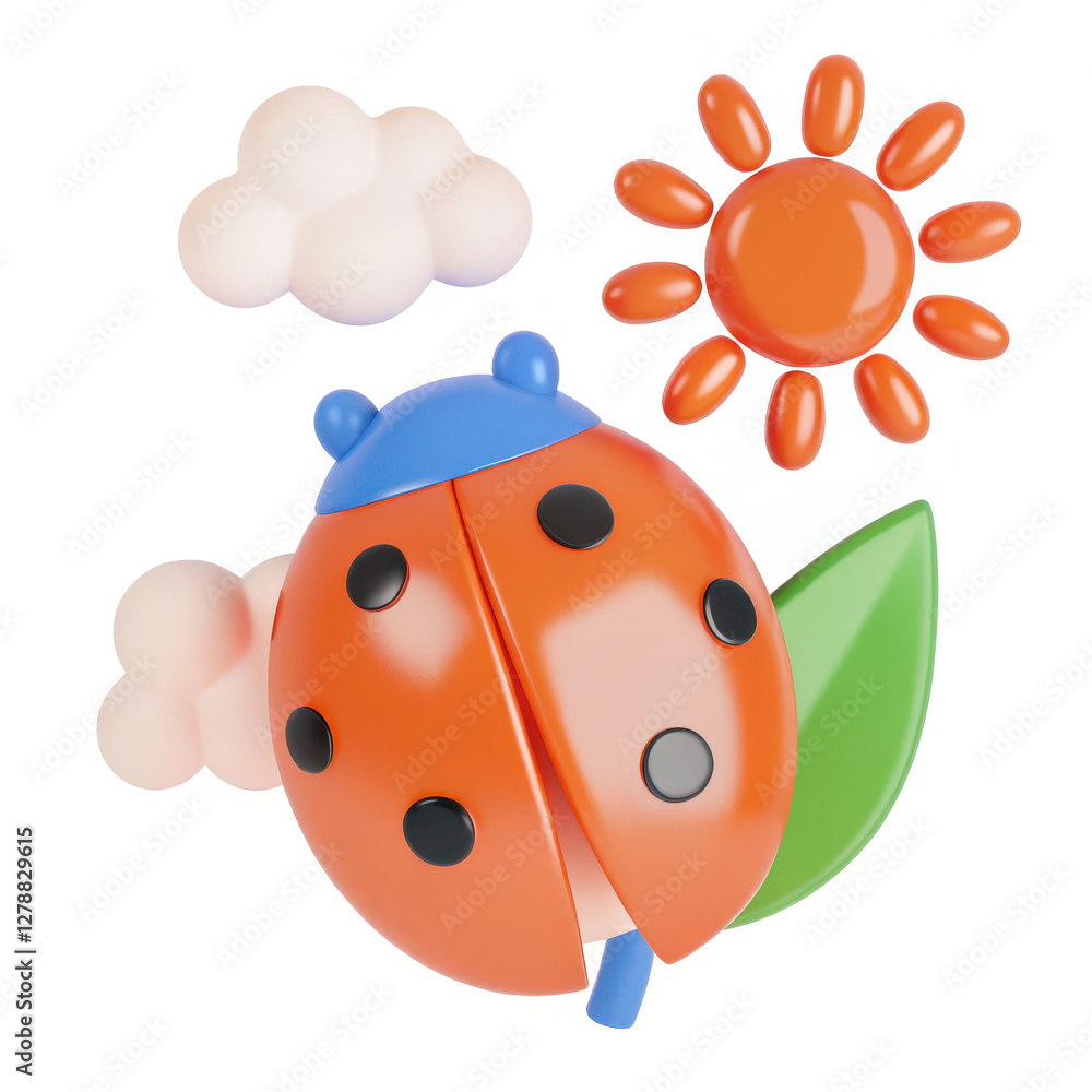 Naklejka premium Colorful ladybug toy with clouds and sun, perfect for playful decor