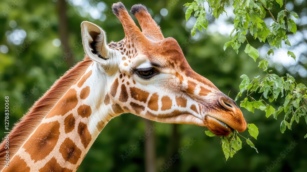 Close-up of a Giraffe Eating Leaves in a Natural Habitat Close-up of a Giraffe Eating Leaves in a Natural Habitat