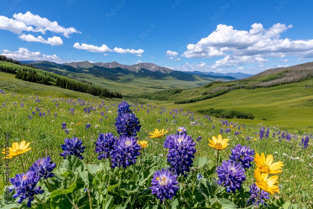 A vibrant meadow filled with colorful wildflowers and lush green grass, perfect for nature lovers and landscape enthusiasts A vibrant meadow filled with colorful wildflowers and lush green grass, perfect for nature lovers and landscape enthusiasts