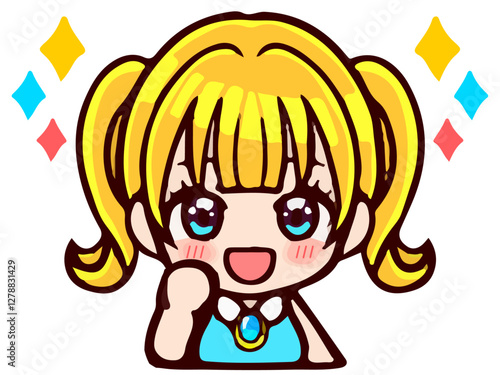 かわいいツインテールの女の子ちびキャラのイラスト素材