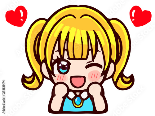 かわいいツインテールの女の子ちびキャラのイラスト素材4