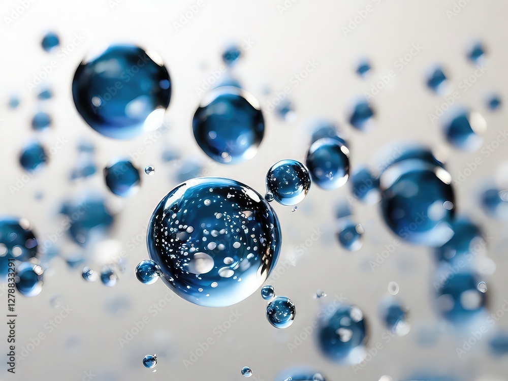 bubbles transparent  background, water drops on blue, blue water drops, bubbles in water