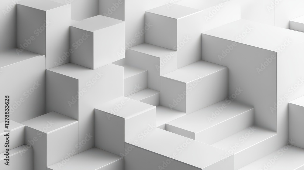 Obraz premium Abstract geometric blocks are arranged on a white background, rendered in three dimensions.