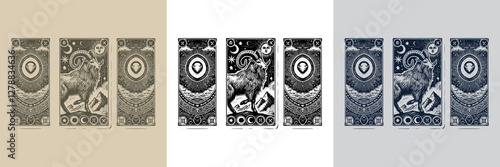 cosmic goat vector playing card tattoo design