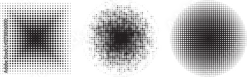 Abstract halftone effect square graphic design element. Monochrome dots semitone element.