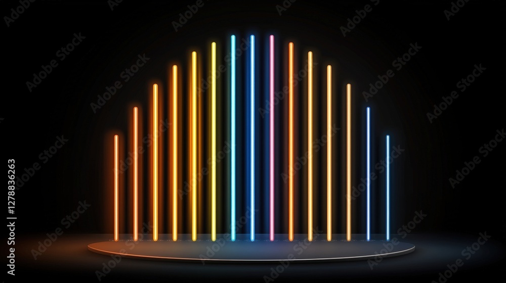 Fototapeta premium Colorful Neon Lights in Abstract Design with Vibrant Vertical Bars Against Dark Background