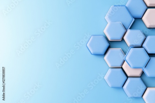 Abstract blue hexagons shape and lines with science concept background
