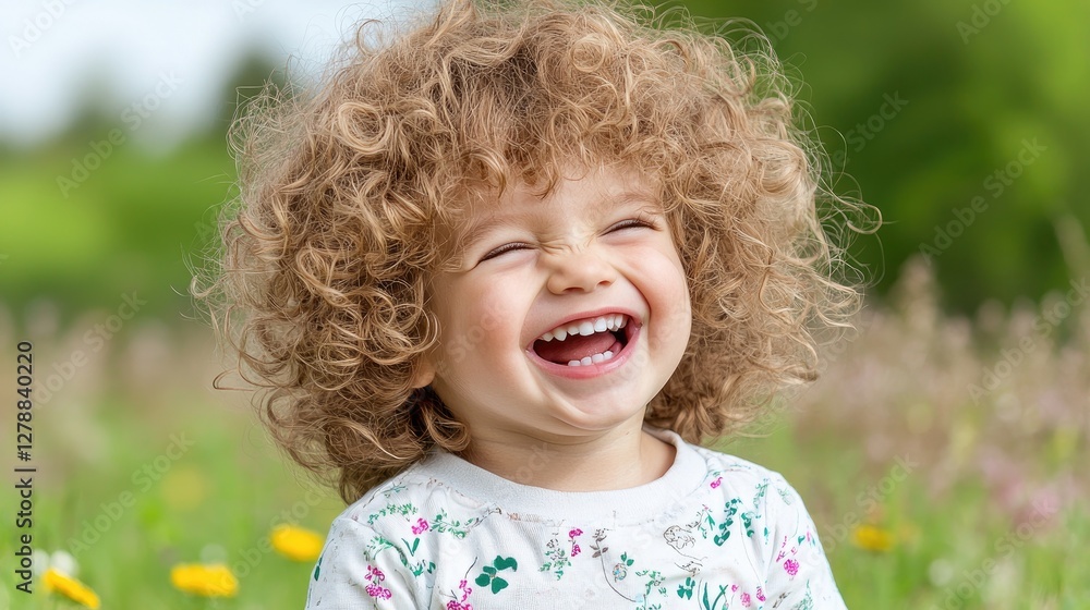 Child laughing outdoors in a meadow. Possible use stock photo for children's joy, family, and outdoor activities Child laughing outdoors in a meadow. Possible use stock photo for children's joy, family, and outdoor activities