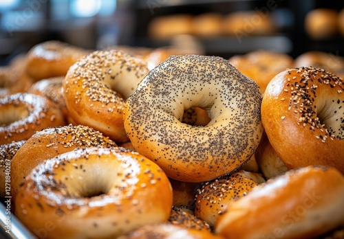 A tray of bagels with sesame seeds on top