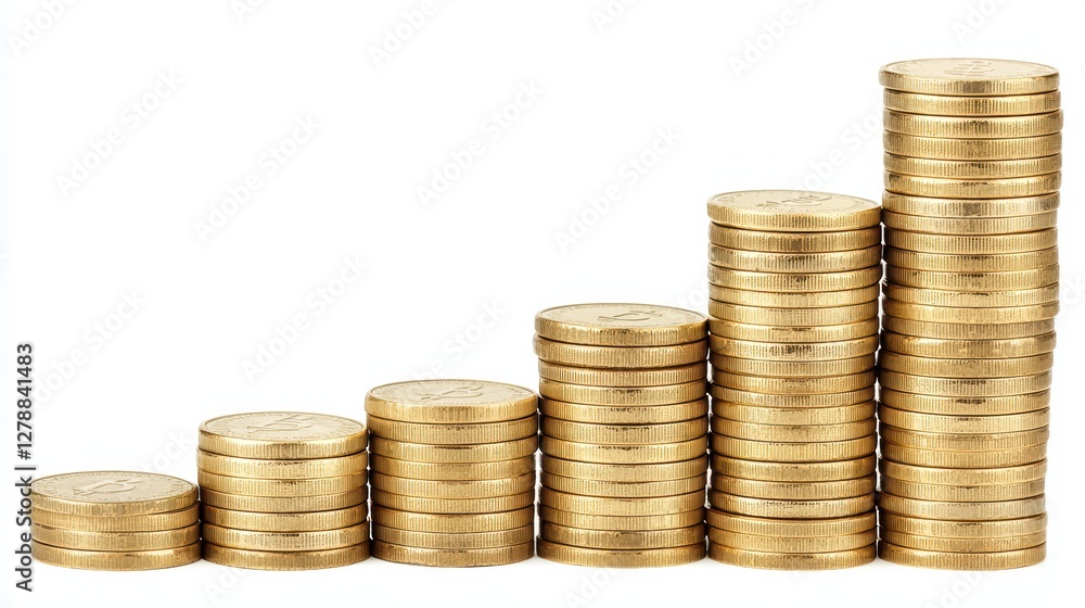 Stacked Golden Coins Creating an Ascending Graphical Display Stacked Golden Coins Creating an Ascending Graphical Display