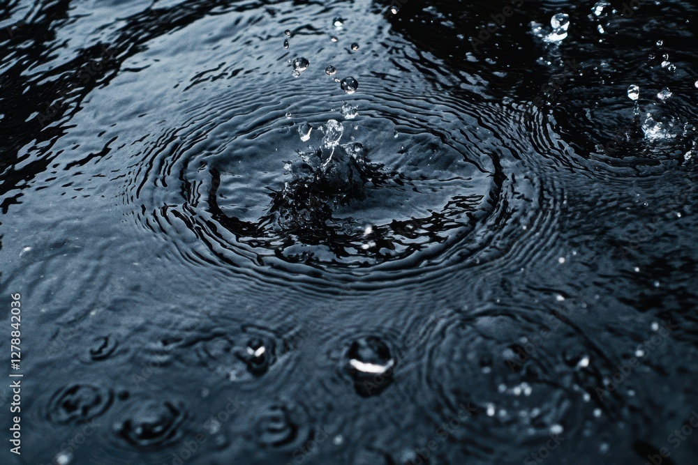 A detailed close-up of a water drop, showcasing its clarity and reflection against a stark black background. A detailed close-up of a water drop, showcasing its clarity and reflection against a stark black background.