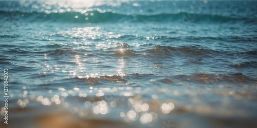 gentle waves of the ocean with shimmering sunlight reflections creating a tranquil water surface scene photo