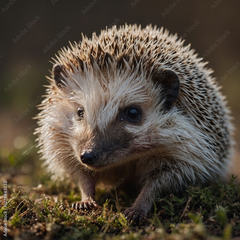 Fototapeta premium A tiny hedgehog stretching, soft spines, transparent background.