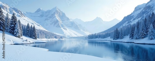 Wallpaper Mural Snowy mountain landscape with frozen lake in background, frozen lake, white Torontodigital.ca