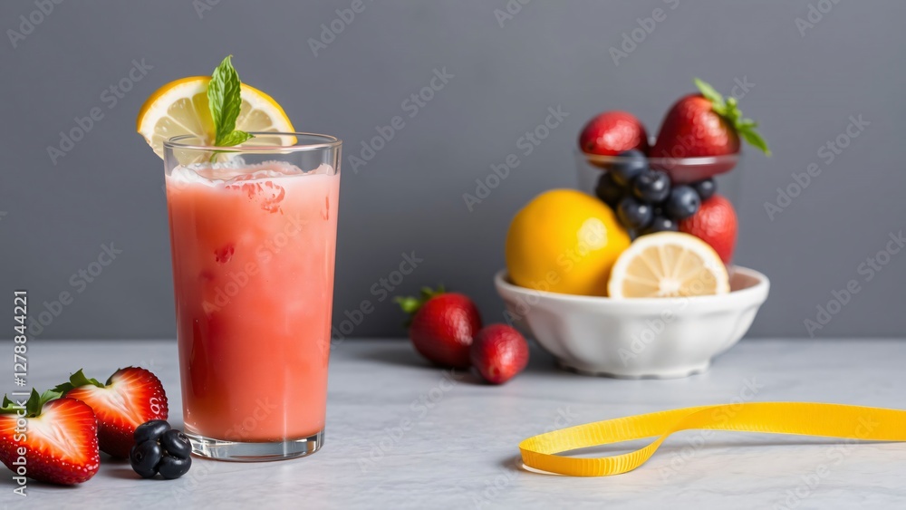 Refreshing Strawberry Lemonade in a Glass with Fresh Fruit Garnish Refreshing Strawberry Lemonade in a Glass with Fresh Fruit Garnish