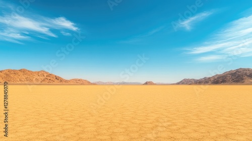 Obraz na płótnie Vast desert landscape under bright blue sky, golden sands stretc w salonie