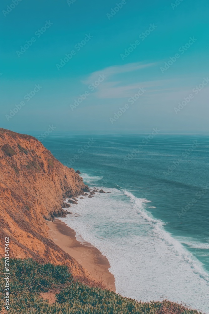 Stunning coastal view showcasing cliffs meeting serene ocean wav
