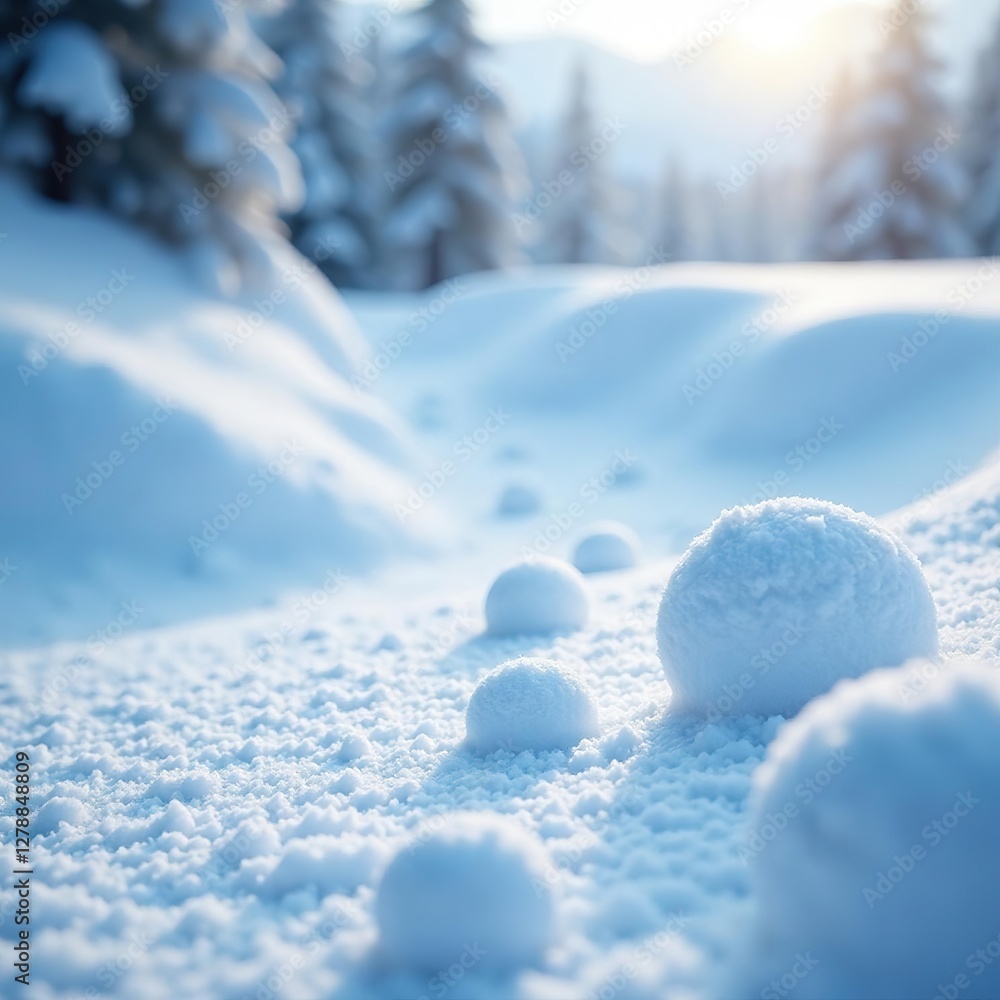 Small balls of snow rolling down a snowy hill, frozen, icy Small balls of snow rolling down a snowy hill, frozen, icy