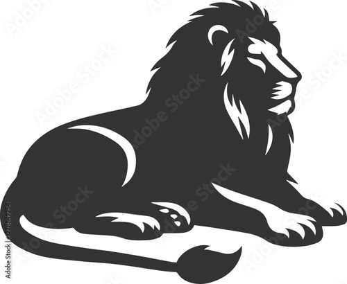 A lion lying on its side looking exhausted vector silhouette